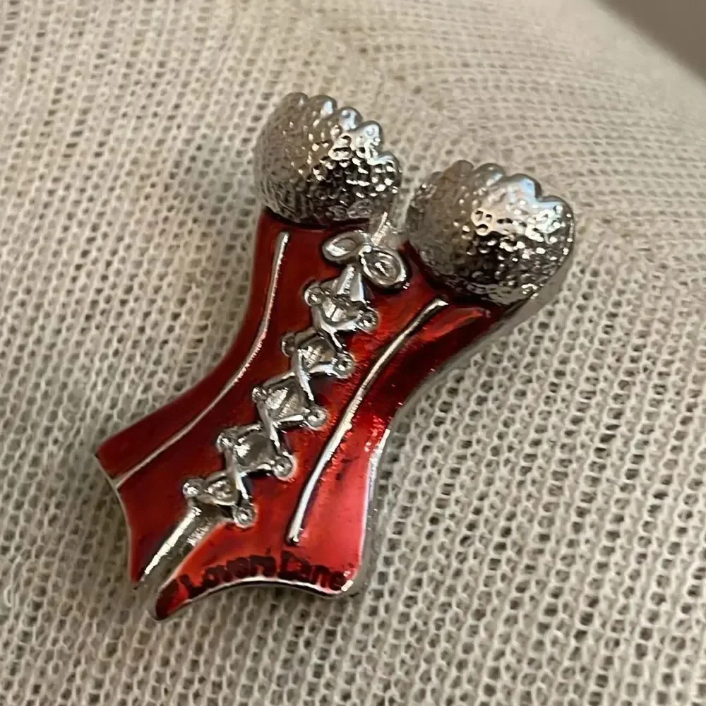 2001 Silver-tone Bustier Brooch Pin By Jill Weiner Lingerie Fashion Burlesque